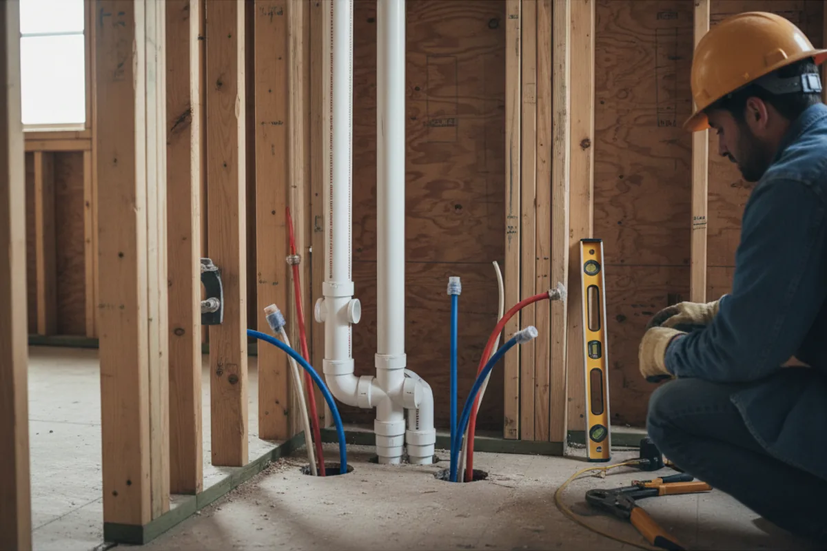 Drain and supply rough-in during Leak Detection in Hanson